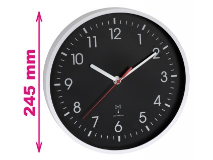 TFA 60.3550.20 | Analogové nástěnné hodiny řízené radiovým signálem DCF-77 | 245 mm | BÍLÁ-ČERNÁ