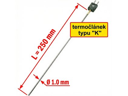 Pružné teplotní čidlo | průměr 1,0 mm, délka 250 mm | -200 až +800 °C | termočlánek typu "K"