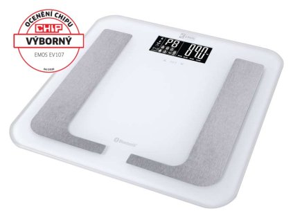 Chytrá digitální osobní váha Emos EV107; podpora Bluetooth; aplikace pro Android a iOS