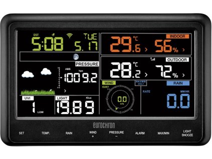 Digitální bezdrátová meteostanice s Wi-Fi Eurochron EFWS 2900, max. dosah 100 m, černá