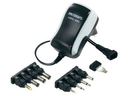 Síťový adaptér s redukcemi Voltcraft USPS-600, 3 - 12 V/DC, 7,2 W, černá