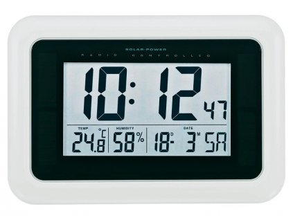 Solární nástěnné DCF hodiny KW9101 | 280×190×23 mm | bílá-černá