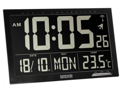 Inverzní DCF nástěnné hodiny Eurochron EFWU Jumbo 101; 368 x 229 x 30 mm; černá