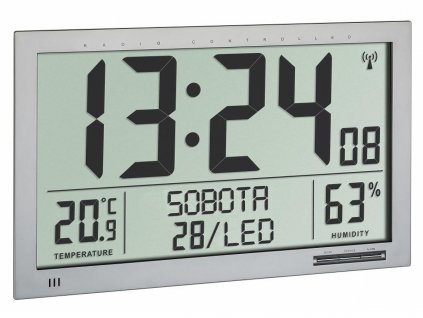 Nástěnné DCF hodiny TFA 60.4517.54 s češtinou a teploměrem/vlhkoměrem - velikost XL