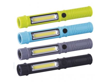 LED svítilna plastová, 3W COB LED + 1x LED, na 3x AAA - černá