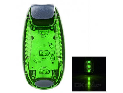 Bezpečnostní zelené LED světlo s klipem pro snadné uchycení na pásek i kolo