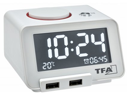 TFA 60.2017.02 | Digitální budík TFA HOMTIME s možností USB nabíjení - bílý