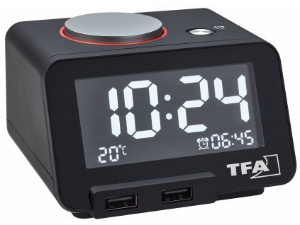 TFA 60.2017.01 | Digitální budík TFA HOMTIME s možností USB nabíjení - černý