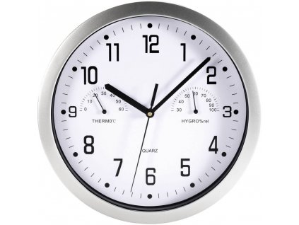 Analogové nástěnné hodiny s teploměrem/vlhkoměrem, 06992, Ø 25,5 cm