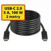USB-C 2.0 / USB-C 2.0 | Nabíjecí a datový kabel | 2 m | 5 A | 100 W | SM7029BL