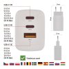 Emos V05G65 | Univerzální napájecí 3x USB adaptér GaN do sítě, PD 65W max.