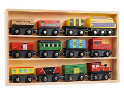Dřevěné vláčky s vagóny - 9 vagónů a 3 lokomotivy