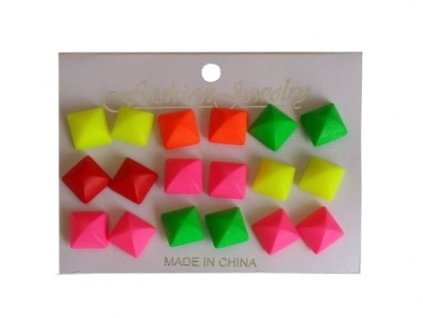 8606 neonove nausnice ctverce 1 cm 9 paru