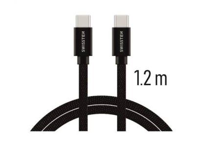 Černý kabel s textilním opletením Swissten USB-C na USB-C v délce 1,2m