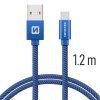 Modrý textilem opletený kabel Swissten s konektory USB na USB-C v délce 1,2m