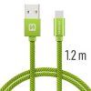 Zelený textilem opletený kabel Swissten s konektory USB na USB-C v délce 1,2m