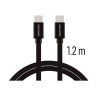 Černý kabel s textilním opletením Swissten USB-C na USB-C v délce 1,2m