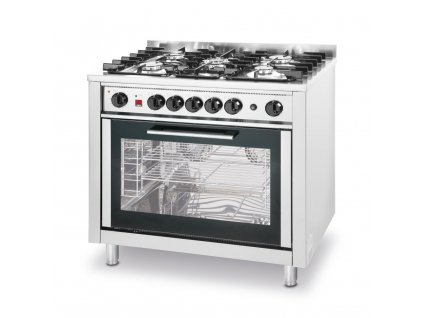 Plynový sporák - 5 hořáků s elektrickou troubou, HENDI, Kitchen Line, Stříbrná, 230V/2900W, 14,3kW, 900x655x(H)900mm