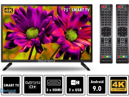 KB Elements TV 75 palců Smart-WiFi, UHD 4K, DVB-T2 / S2 / CI +, 2 ovladače