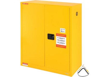 hořlavá bezpečnostní skříň, 30 Gal, za studena válcovaná ocelová skříň na hořlavé kapaliny, 43,1 x 18,1 x 50,1 palce v nevýbušném provedení s 1 nastavitelnou policí 2 ručně zavíracími dvířky pro průmyslové použití, žlutá