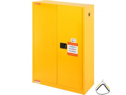 hořlavá bezpečnostní skříň, 45 gal, za studena válcovaná ocelová skříň na hořlavé kapaliny, 42,9 x 18,1 x 65,2 palce odolná proti výbuchu se 2 nastavitelnými policemi 2 manuální dvířka pro průmyslové použití, žlutá