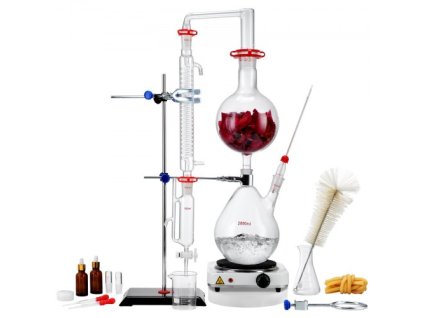 Destilační sada esenciálního oleje, 2000ml destilační přístroj, 3,3 Boro Lab Glassware Destilační sada s 1000W topnou deskou a 24, 40 spoji, 28 ks sada