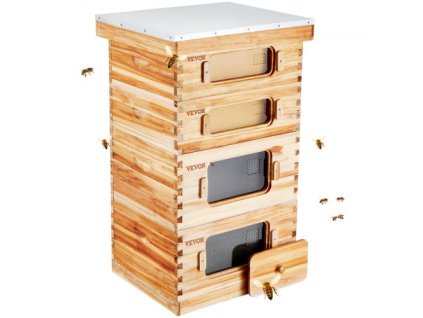 Bee Hive Starter Kit 40 rámových včelích úlů, cedrové dřevo potažené včelím voskem, 2 hluboké + 2 střední včelí boxy Sada úlu Langstroth, průhledná akrylová okna se základy pro začátečníky Pro včelaře