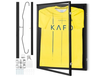 Pouzdro s rámem displeje na dres , 24 x 32 x 1,5 palce, velký uzamykatelný sportovní dres Shadow Box s 98% UV ochranou PC sklem a věšáky, pro košili a uniformu baseballového basketbalu, fotbalového hokeje, černá