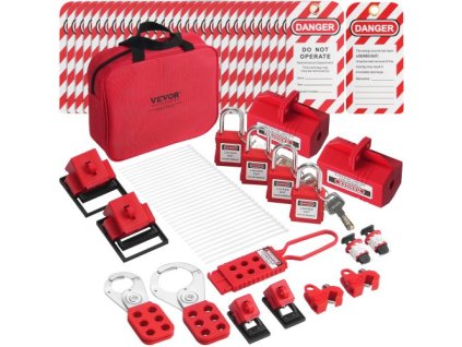 Electrical Lockout Tagout Kit, 47 PCS Safety Loto Kit obsahuje visací zámky, haspy, visačky, nylonové spony, pojistky zástrček, pojistky jističů a přenosnou tašku pro průmyslovou a elektrickou energii