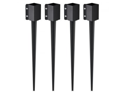 Kotevní bodec pro plotový sloupek , 4 balení 36 x 4 x 4 palce, vnější průměr (vnitřní průměr 3,5 x 3,5 palce), kovový černý, práškově lakovaný sloupek, pro zahradní zábradlí na palubu poštovní schránky