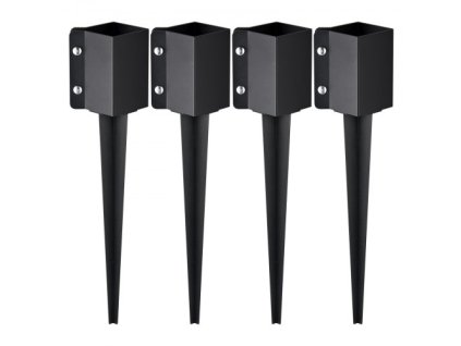 Kotevní bodec pro plotový sloupek , 4 balení 24 x 4 x 4 palce, vnější průměr (vnitřní průměr 3,5 x 3,5 palce), kovový černý, práškově lakovaný sloupek, pro zahradní zábradlí na palubu poštovní schránky