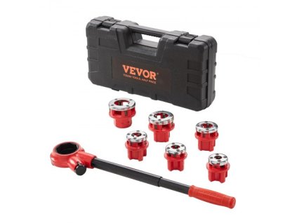 Sada ráčnových závitovačů trubek , 1/4" NPT - 1-1/4" NPT ruční závitořez na trubky s ráčnou, přenosná sada nářadí na závitování trubek s 6ks NPT matric, úložné pouzdro na pozinkované hliníkové železné měděné trubky