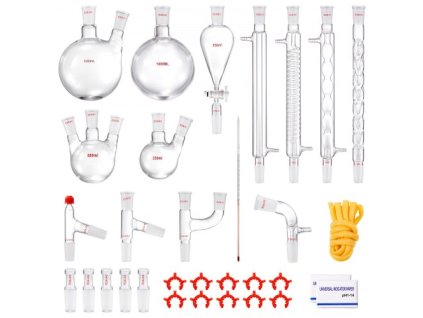 Lab Destilační sada, 3.3 Boro Lab Glassware Destilační sada s 24, 40 spoji, 1000 ml souprava zařízení na destilaci esenciálního oleje, 32 ks Sada skleněného vybavení