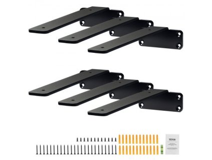 Držák police , 8”D x 4”Š x 1.6”V 6 ks, Plovoucí držáky polic pro velké zatížení, Držáky pro police, 5 mm tlustý matný černý L policový držák, ocelové policové držáky s nosností 160 liber