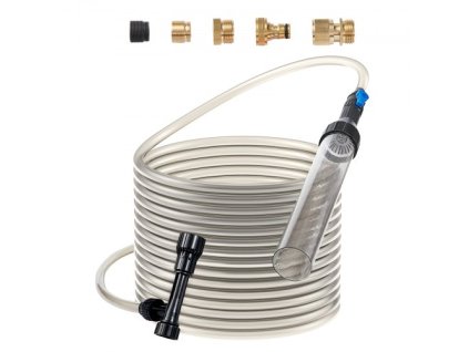 Vysavač štěrku do akvárií, 30 stop PVC hadice Vysavač štěrku do akvárií, Vysavač na čištění akvárií, 3 typy mosazných adaptérů, pro čištění štěrku a písku z akvárií