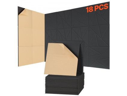 Akustické nástěnné panely 18 Pack 11,8 x 11,8 x 0,4 palce Samolepící černá