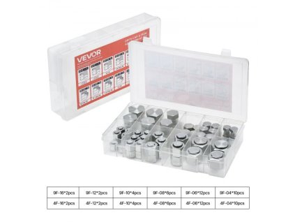 Sada hydraulických těsnících fitinků 72 PCS ORFS O-kroužek Zátky a čepičky velikosti 4-16