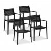 Židle – sada 4 kusů – Royal Catering – do 150 kg – vyplétané opěradlo– opěrka rukou - černá barva
