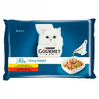 gourmet perle gravy delight multipack s kuretem a s hovezim v ochucenych omackach 4 x 85g