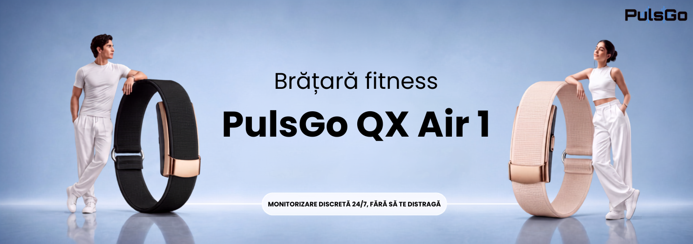 Brățară fitness inteligentă fără ecran QX Air 1, măsurarea ritmului cardiac, HRV, stresului, oxigenului din sânge, calității somnului, pașilor, distanței, caloriilor arse, IP68, autonomie 25 de zile