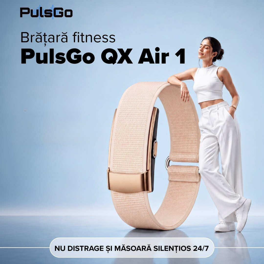 Brățară fitness inteligentă fără ecran QX Air 1, măsurarea ritmului cardiac, HRV, stresului, oxigenului din sânge, calității somnului, pașilor, distanței, caloriilor arse, IP68, autonomie 25 de zile