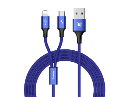 2433 baseus multifunkčný kábel 2v1 micro lightning 3a dĺžka 1 2m modrý caml su13