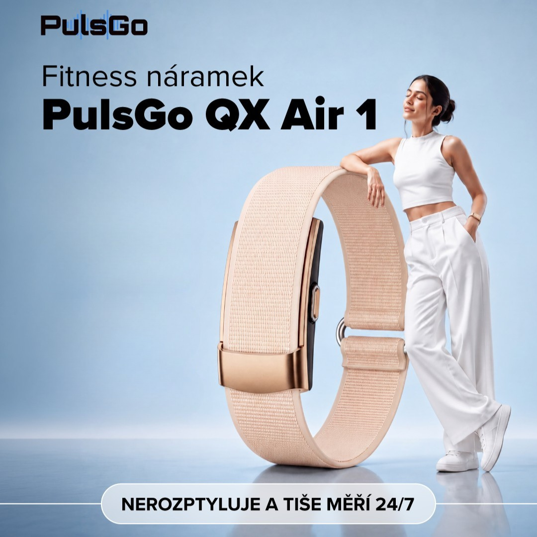 chytrý fitness náramek bez displeje QX Air 1, měření tepu, HRV, stresu, okysličení krve, kvality spánku, kroků, vzdálenosti, spálených kalorií, IP68, výdrž 25 dní