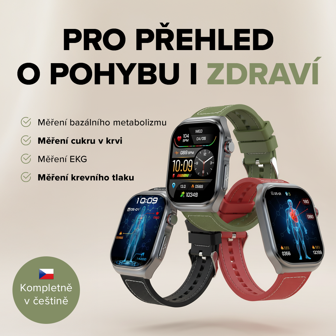 Chytré hodinky Lige HELATH ET585 Fit, AMOLED displej, měření cukru, EKG, krevní tlak, složení těla