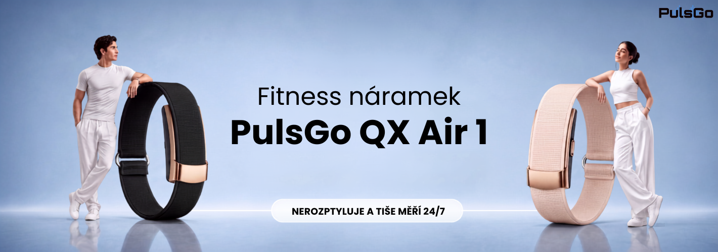 chytrý fitness náramek bez displeje QX Air 1, měření tepu, HRV, stresu, okysličení krve, kvality spánku, kroků, vzdálenosti, spálených kalorií, IP68, výdrž 25 dní
