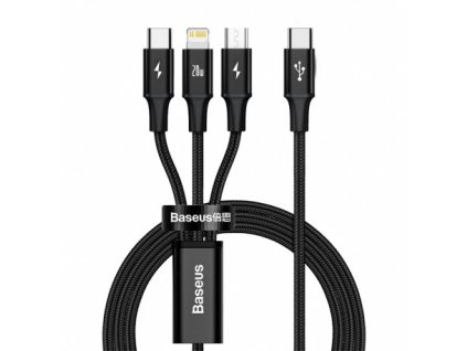 Baseus multifunkční nabíjecí a datový kabel 3v1 Type-C/ Micro + Lightning + Type-C / délka 1.5M / Black