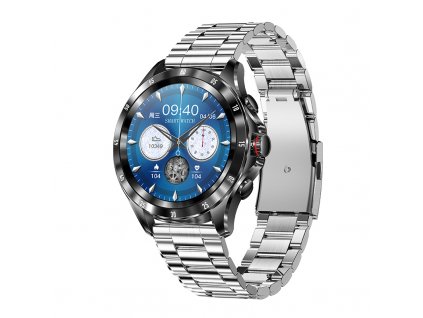 Chytré hodinky / Lige BW017 Sport / černé / stříbrný ocelový řemínek