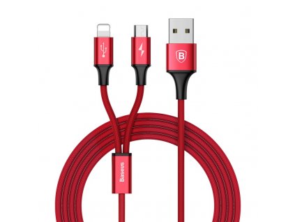 2430 baseus multifunkcni kabel 2in1 micro lightning 3a delka 1 2m red caml su09