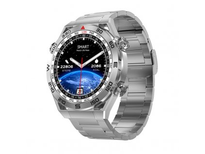 Chytré hodinky Lige N.01 Ultra stříbrné / NFC / GPS / AMOLED displej / řemínek nerez ocel / N-X04