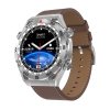Chytré hodinky Lige N.01 Ultra stříbrné / NFC / GPS / AMOLED displej / hnědý kožený řemínek / N-X05